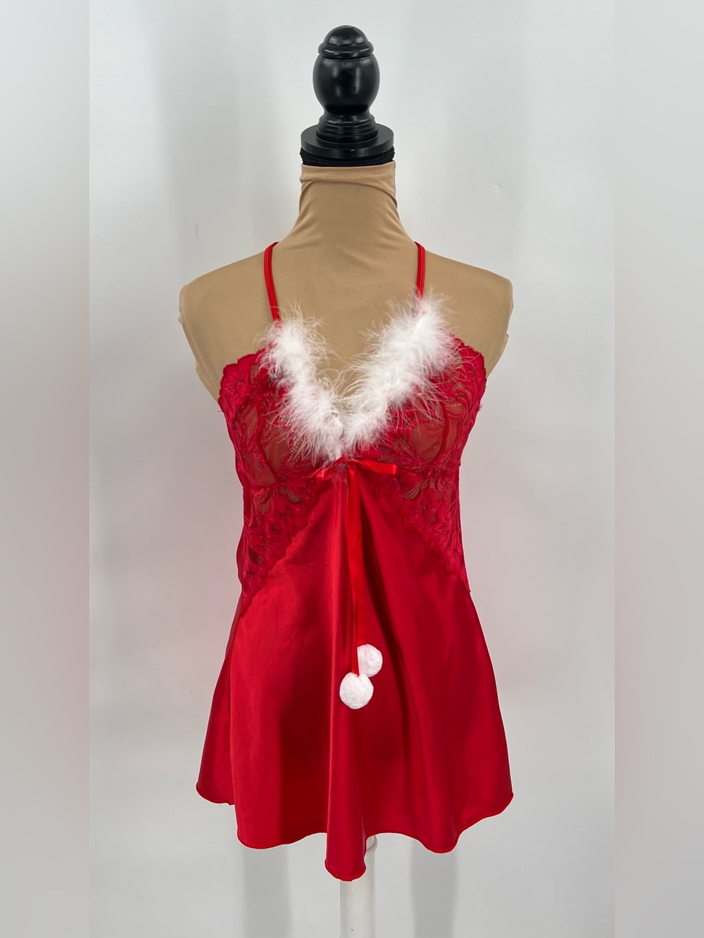 Santa baby Christmas holiday red lace satin babydoll lingerie chemise M cosplay
